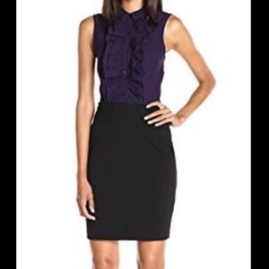 Lark & Ro Purple & Black Crepe Ruffle Top Ponte Skirt One-Piece Dress - XS